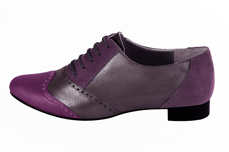 Mauve purple women's fashion lace-up shoes. Round toe. Flat leather soles. Profile view - Florence KOOIJMAN